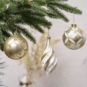 Valery Madelyn Hanging Ornament, 40ct White and Gold Shatterproof Christmas Ball Ornaments, Plastic, for Christmas Trees