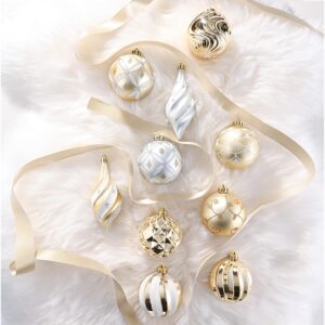 Valery Madelyn Hanging Ornament, 40ct White and Gold Shatterproof Christmas Ball Ornaments, Plastic, for Christmas Trees