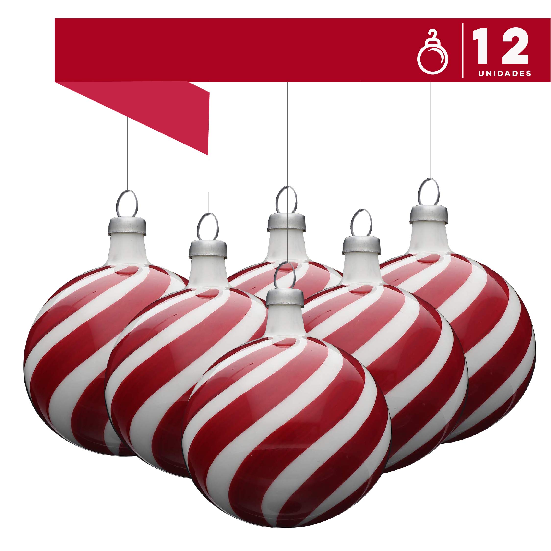 Christmas Ornaments | Made of Glass | Crafted by Hand | Peppermint Red and White Candy Style Decor | Ideal with Christmas Lights | Christmas Tree Decorations | Set 12 pcs | 2.4in (6cm) diameter