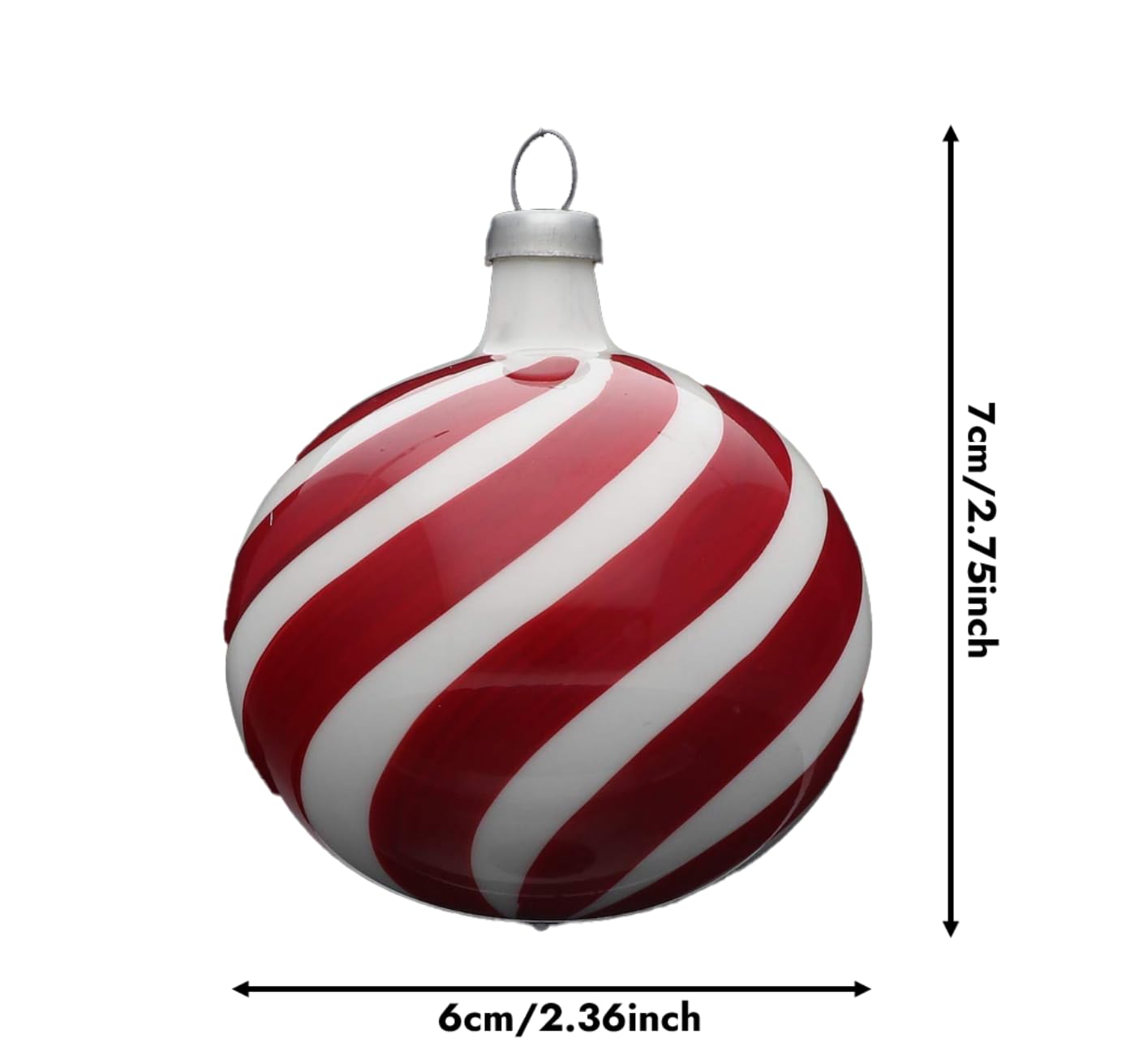 Christmas Ornaments | Made of Glass | Crafted by Hand | Peppermint Red and White Candy Style Decor | Ideal with Christmas Lights | Christmas Tree Decorations | Set 12 pcs | 2.4in (6cm) diameter