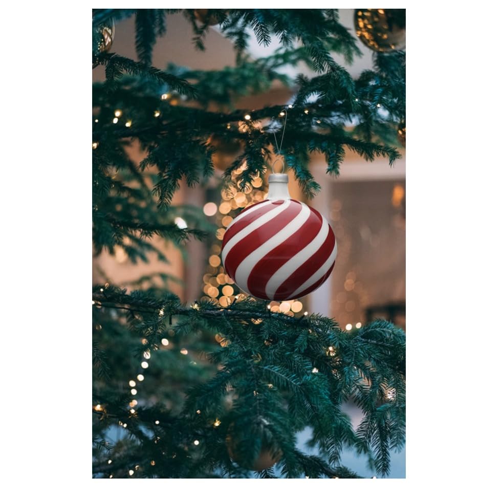 Christmas Ornaments | Made of Glass | Crafted by Hand | Peppermint Red and White Candy Style Decor | Ideal with Christmas Lights | Christmas Tree Decorations | Set 12 pcs | 2.4in (6cm) diameter