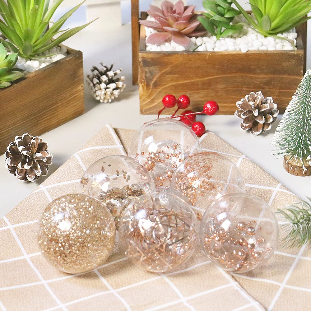 70MM/2.76" Christmas Ornaments Set, 20PCS Shatterproof Decorative Hanging Ball Ornament with Stuffed Delicate Decorations, Clear Rustic Xmas Tree Balls for Holiday Party- Champagne Gold.