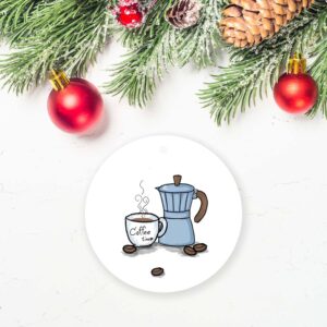 Coffee Christmas Ornaments for Friends,Family,Holiday,Coworkers,Xmas Tree Hanging Ornaments Ceramic Keepsake,Coffee Set