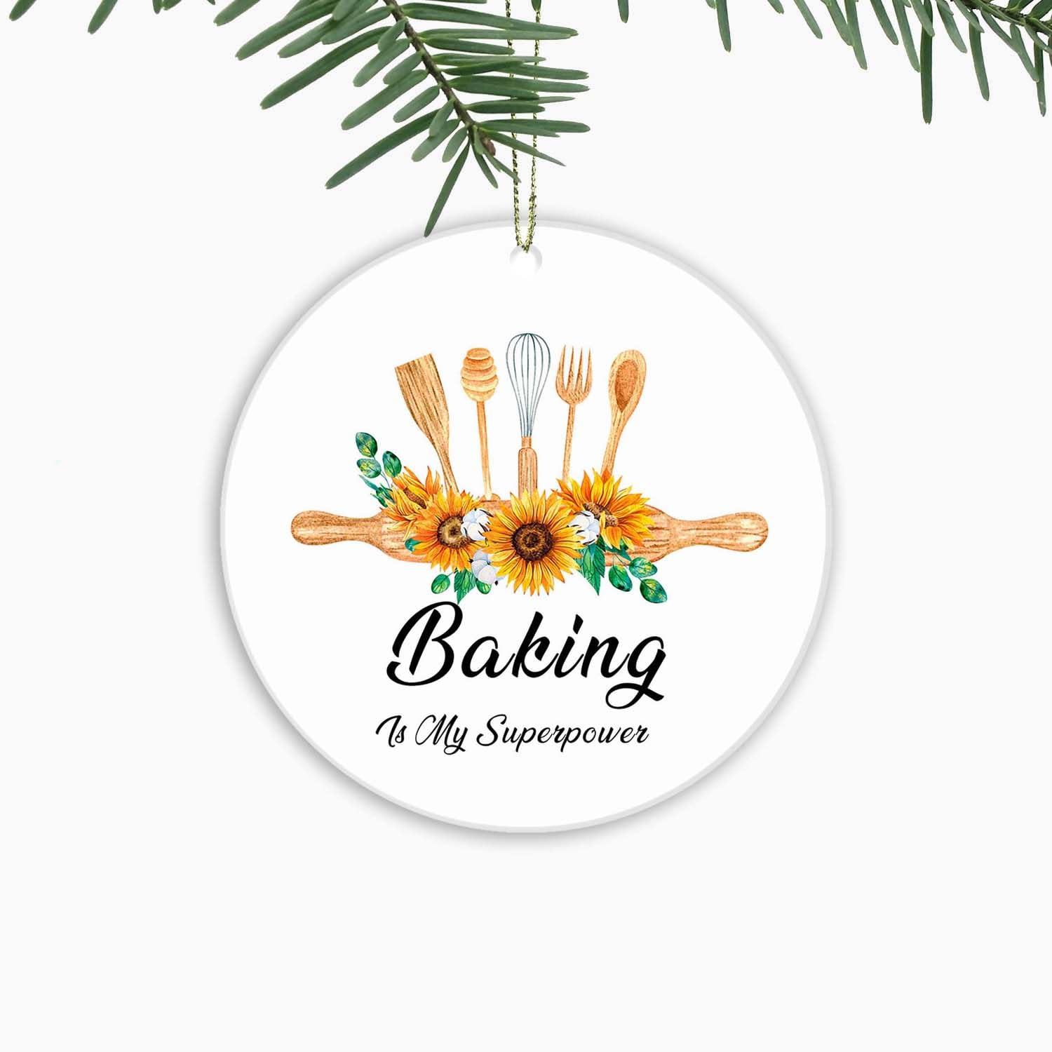 Baker Christmas Ornaments for Cooker,Chef,Mom,Xmas Tree Hanging Ornaments Ceramic Keepsake,Baking Set