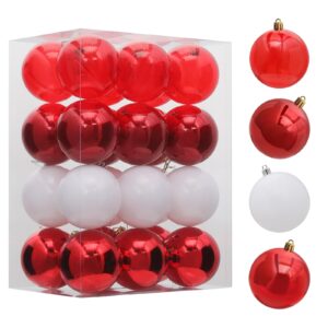 monibloom christmas balls ornaments with component strings for xmas tree, 24pcs plastic shatterproof baubles colored and glitter christmas party decoration set, red（4 style）