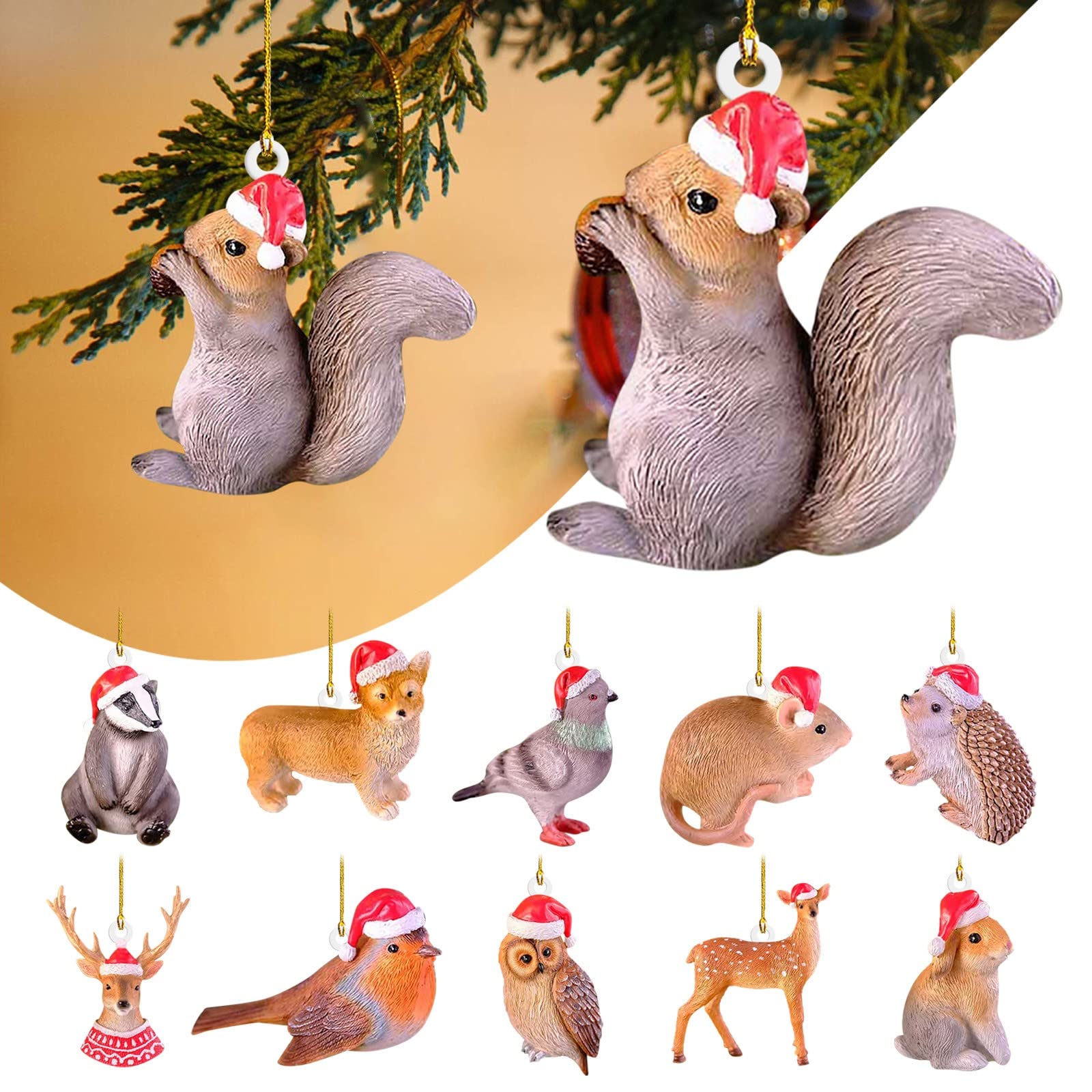 QAZIUY Christmas Ornaments Set Ornaments for Crafts Christmas Animal Ornament Acrylic Santa Hat Animal Ornament Christmas Tree Decoration Xmas Tree Hanging Ornament for New Year Holiday Party