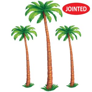 Beistle 3 Piece 4' & 6' Jointed Palm Tree Decorations, Cardstock Paper Cut Outs for Luau Theme Tropical Hawaiian Party Décor