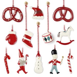 Aizulhomey Christmas Ornaments 12 Pcs Set Metal Double Sided Hand Painted Tree Hanging Decorations, car and Home Decor