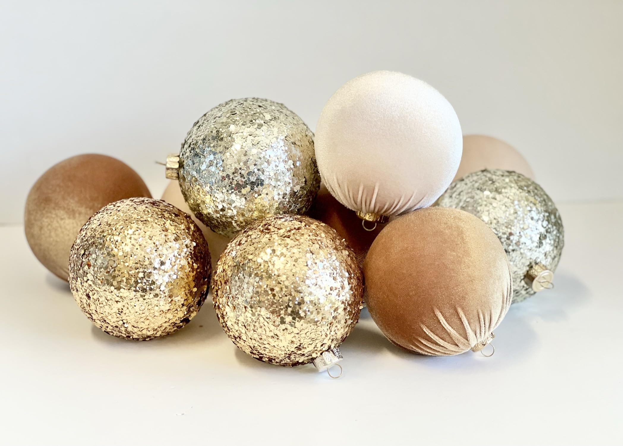 Gold Christmas Handmade Velvet Ornaments, Bulk Christmas Balls, Christmas Tree Bulbs, Glitter Christmas Decorations, Christmas Gift Idea, Set of 12