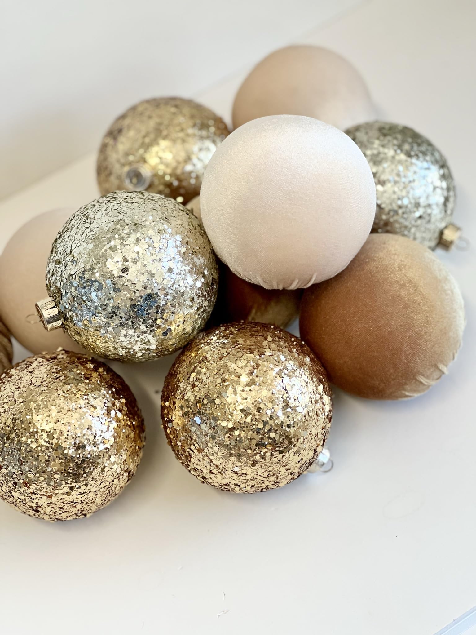 Gold Christmas Handmade Velvet Ornaments, Bulk Christmas Balls, Christmas Tree Bulbs, Glitter Christmas Decorations, Christmas Gift Idea, Set of 12