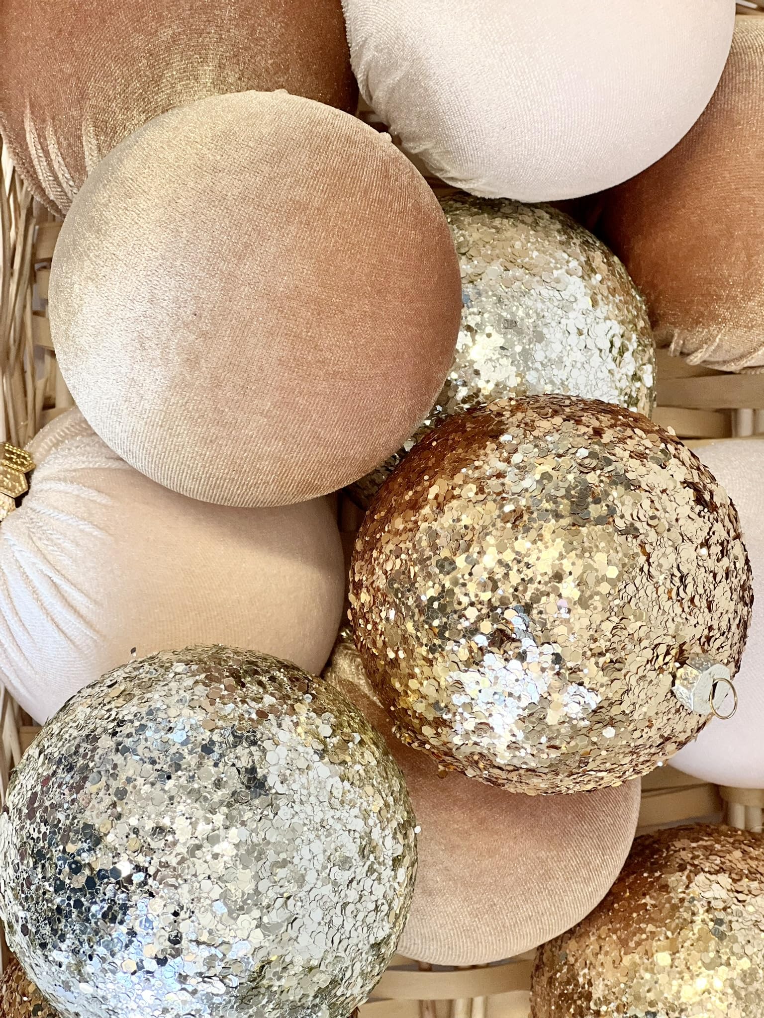 Gold Christmas Handmade Velvet Ornaments, Bulk Christmas Balls, Christmas Tree Bulbs, Glitter Christmas Decorations, Christmas Gift Idea, Set of 12