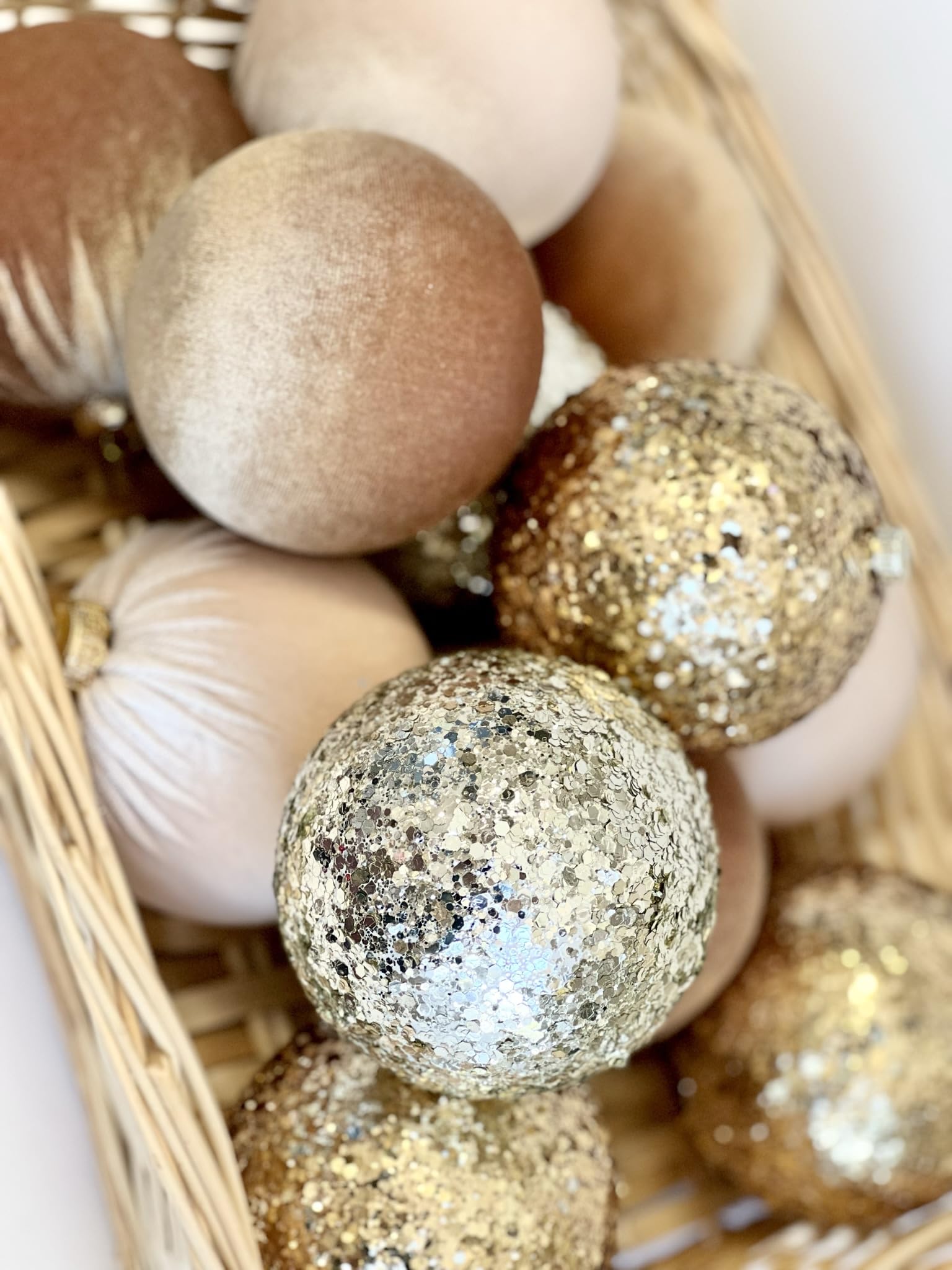 Gold Christmas Handmade Velvet Ornaments, Bulk Christmas Balls, Christmas Tree Bulbs, Glitter Christmas Decorations, Christmas Gift Idea, Set of 12