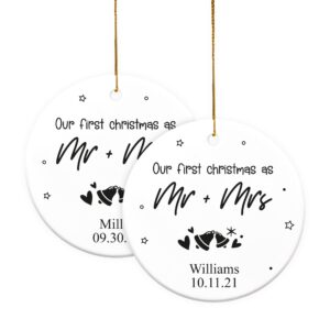 custom christmas mr & mrs ornament for holiday, personalized ceramic just married name baubles gifts for home tree decoration, christmas bauble, keepsake xmas gift for couples (mr and mrs)