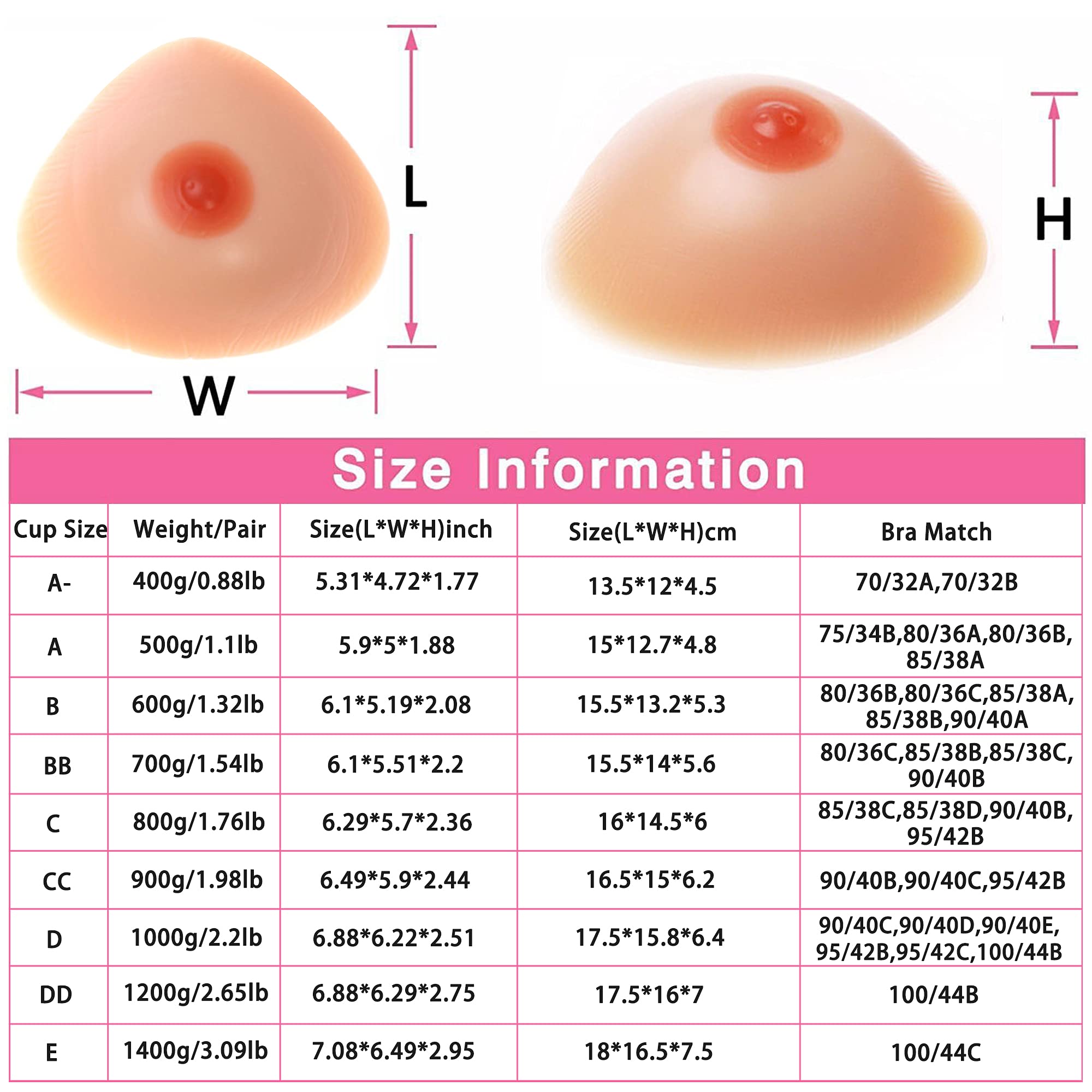 MaxTara Silicone Breast Forms Triangle Bra Enhancer Inserts Mastectomy Crossdress Cosplay C cup 800g/pair