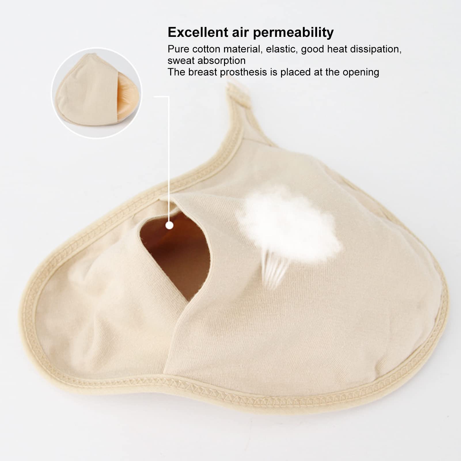 Silicone Breast Forms Protective Cover, Cotton Hook Design Women Mastectomy Prosthesis Cover Bag Excellent Heat Dissipation for Mastectomy Prosthesis (Left)