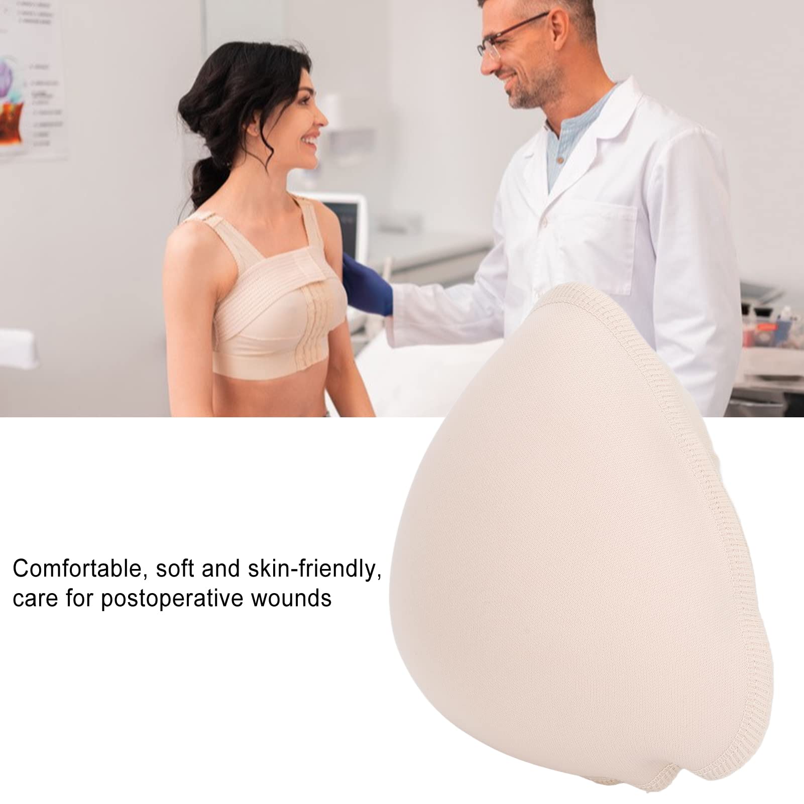 AMONIDA Foam Breast Forms, Breathable Pressure Relief Sponge Bra Inserts for Breast Cancer for Female Breast Surgery for Mastectomy Women (L)