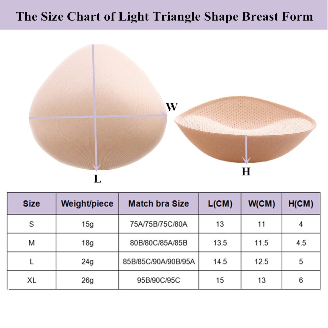 Sibrawom Cotton Mastectomy Breast Prosthesis Forms Triangle Shape Light-weight Breathable Sponge Insert Pads Only One Piece
