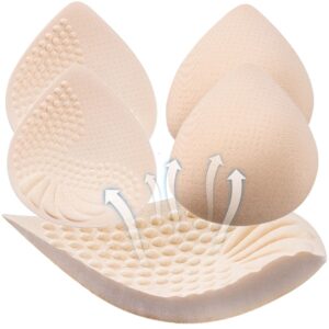 PRETTYWELL Bra Pads Inserts, 2 Pairs Latex Bras Inserts for Sports Bras, Bra Cups Inserts for Bikini Tops (Beige, S)