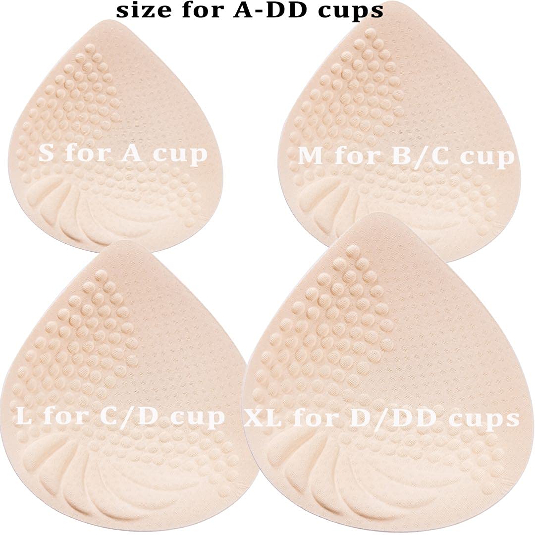 PRETTYWELL Bra Pads Inserts, 2 Pairs Latex Bras Inserts for Sports Bras, Bra Cups Inserts for Bikini Tops (Beige, S)