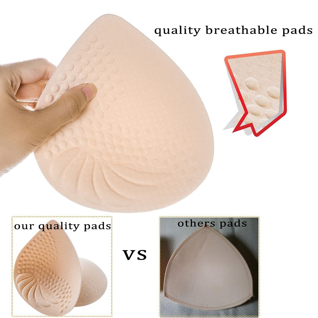 PRETTYWELL Bra Pads Inserts, 2 Pairs Latex Bras Inserts for Sports Bras, Bra Cups Inserts for Bikini Tops (Beige, S)