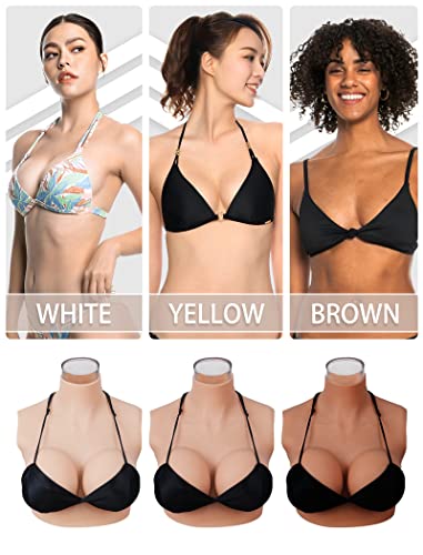 Zilasegy Plus Size Breasts Forms,Silicone Breastplate B Cup Fake Boobs for Crossdressers Transgender Drag Queen Cosplay(Yellow)