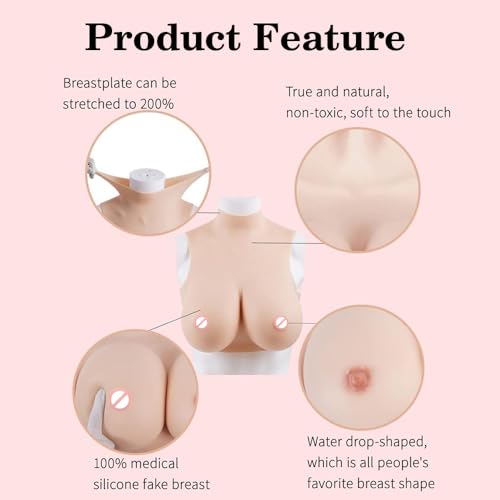 Zilasegy Plus Size Breasts Forms,Silicone Breastplate B Cup Fake Boobs for Crossdressers Transgender Drag Queen Cosplay(Yellow)