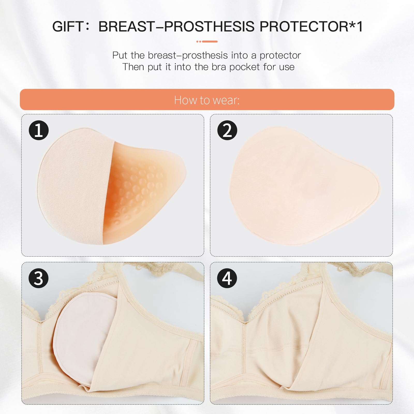 Polreta One Piece Silicone Breast Forms Mastectomy Prosthesis Bra Enhancer Inserts Concave Bra Pads