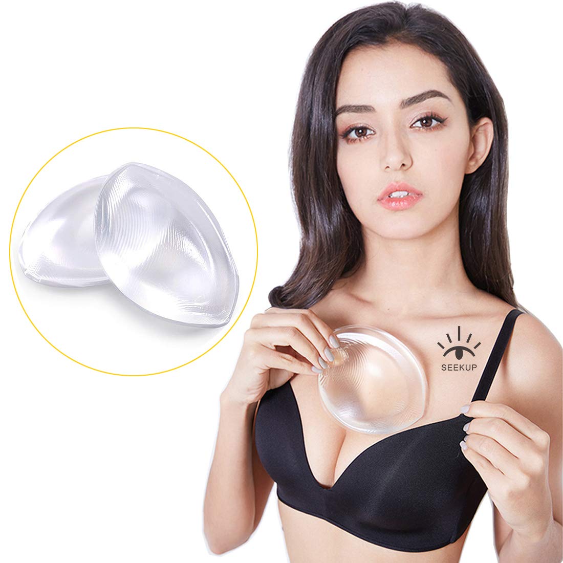 SEEKUP Women Silicone Bra Pads Inserts Breast Enhancer Swimsuits Enhancement Bust Push up Pads for A Cup, Transparent M
