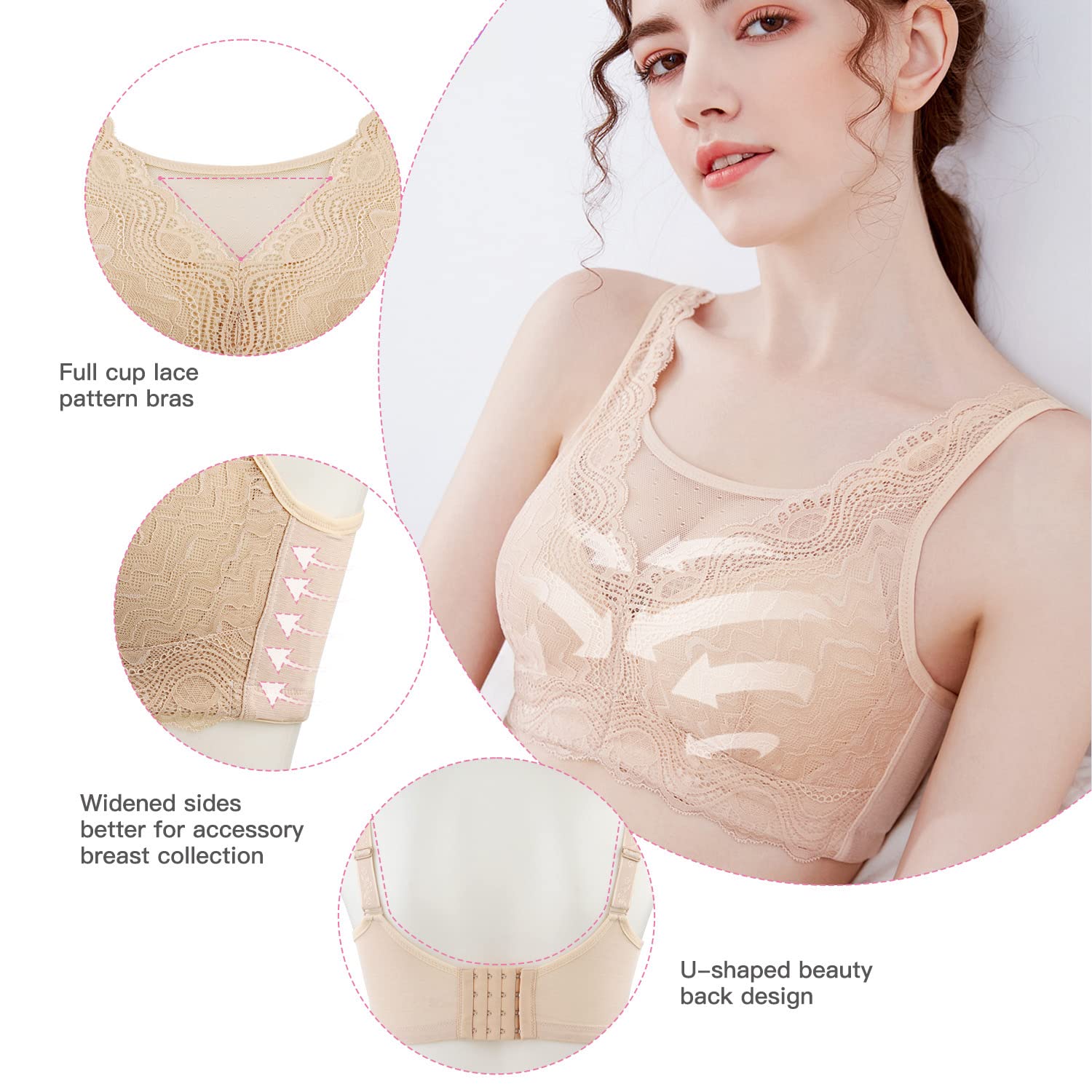 Polreta Mastectomy Bra with Pockets for Prosthesis Women Post Surgety Bra Cotton Daily Bralettes Skin