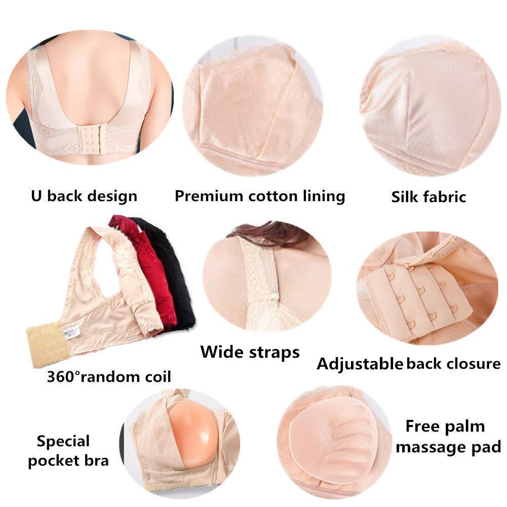 KAHIOE Pocket Bra with Lighe Silicone Breast Fake Froms Mastectomy Bra Cancer Fill Artificial Boobs Black