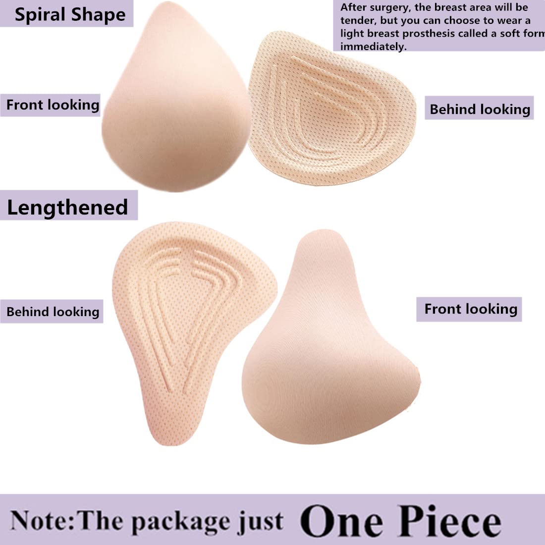 Sibrawom Cotton Mastectomy Breast Prosthesis Forms Spiral Light-weight for Breast Cancer Insert Pads Only One Piece