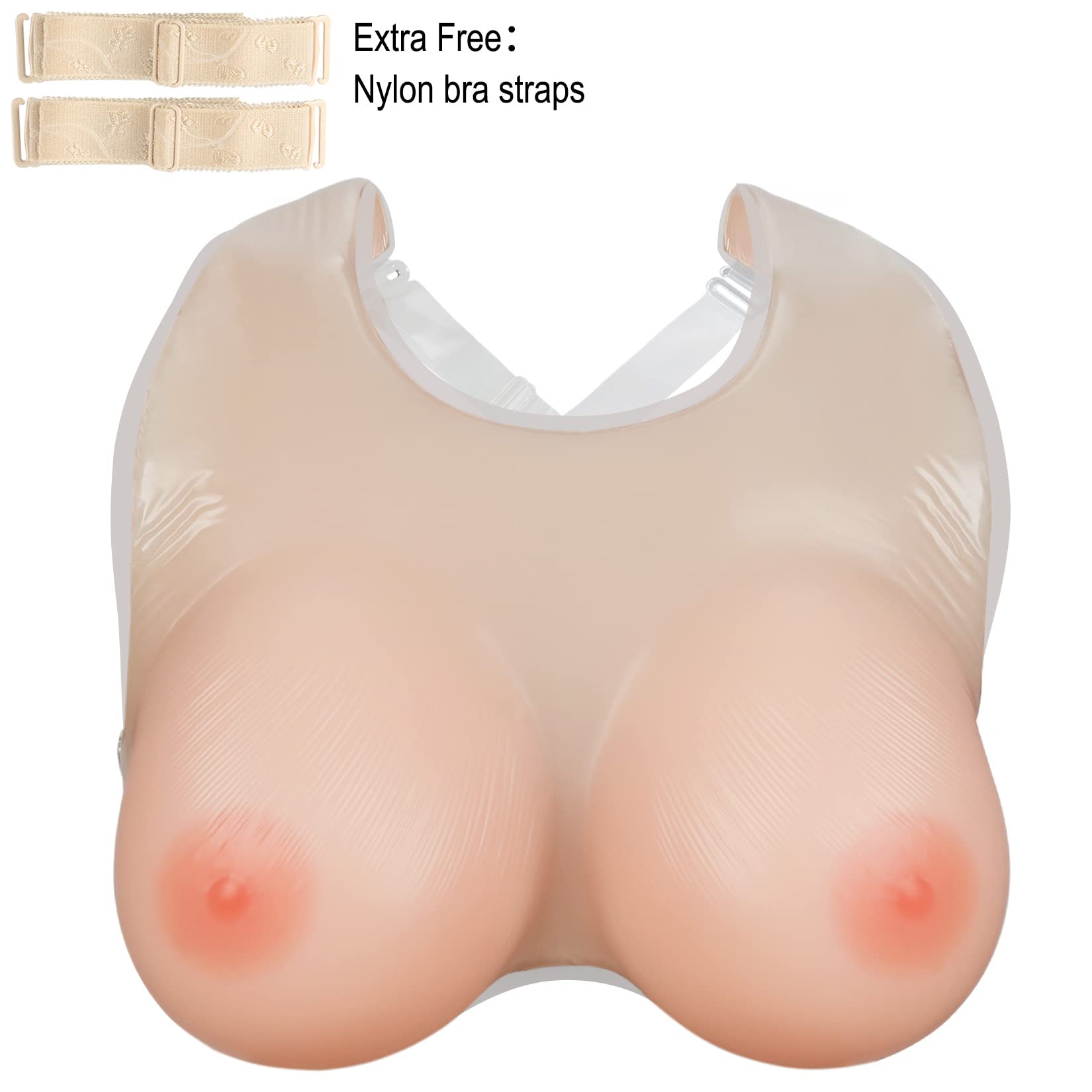 Vollence D Cup Silicone Breast Forms with Straps for Mastectomy Nude