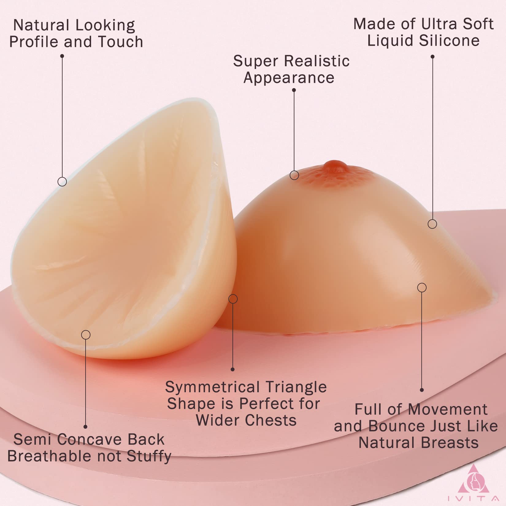 IVITA One Pair A Cup Concave Design Triangle Silicone Breast Forms for Mastectomy Prosthesis Crossdressers Bra Enhancer Inserts