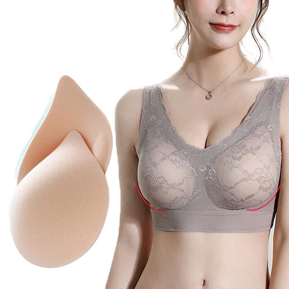 KAHIOE 1 pair teardrop shape latex breast pad Insert Women's Bra Pads Breast Enhancer Chest Push Up Cups for Swimsuits Yoga (Black, M)