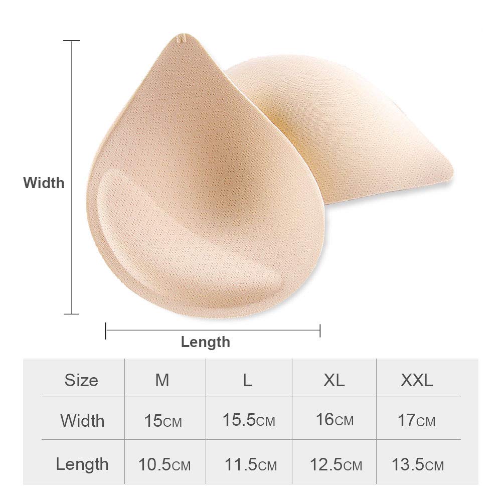 KAHIOE 1 pair teardrop shape latex breast pad Insert Women's Bra Pads Breast Enhancer Chest Push Up Cups for Swimsuits Yoga (Black, M)