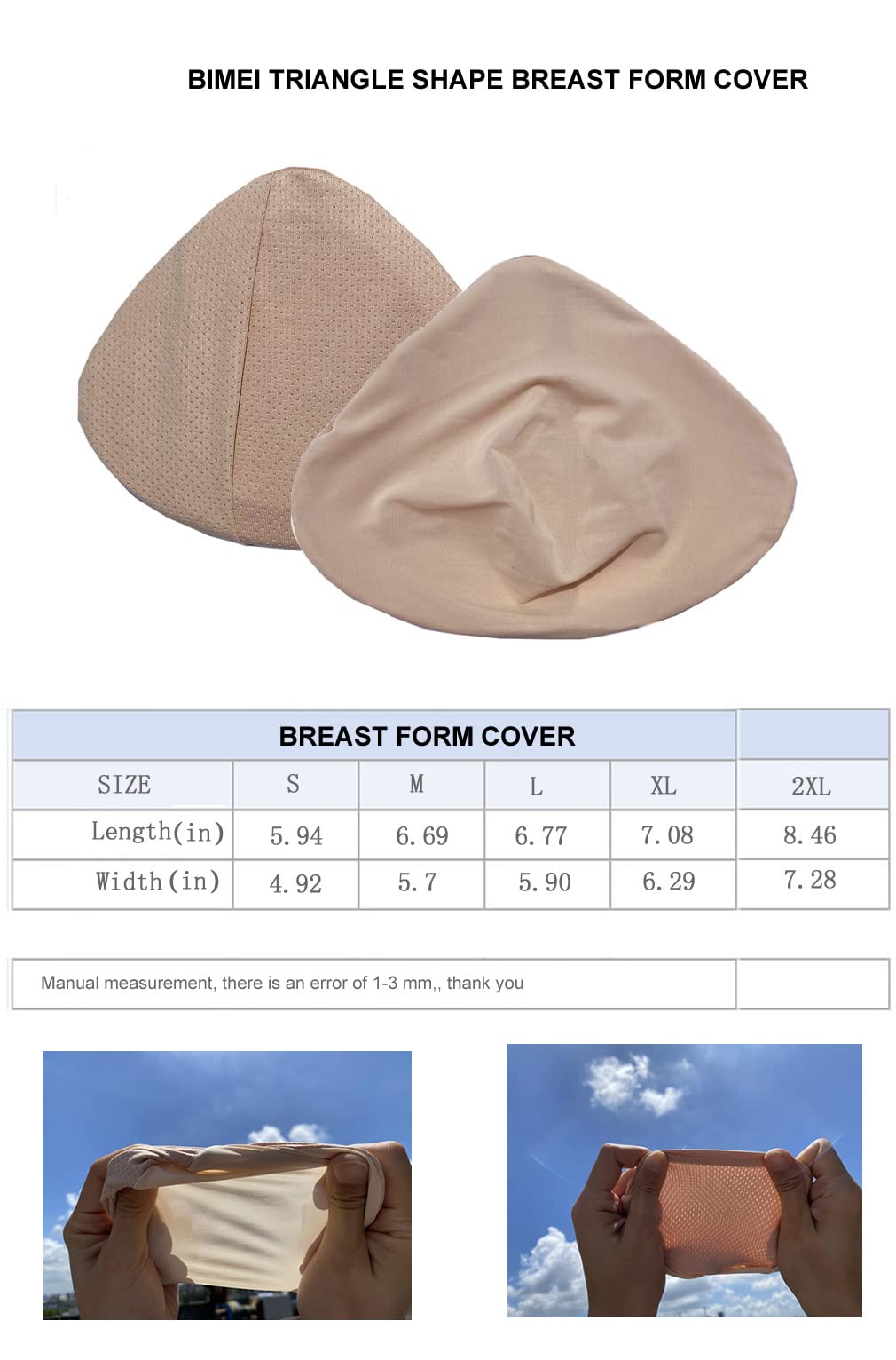 BIMEI A PAIR TRIANGLE SHAPE BREAST FORM COVER For Mastectomy Breast Forms (2XL)