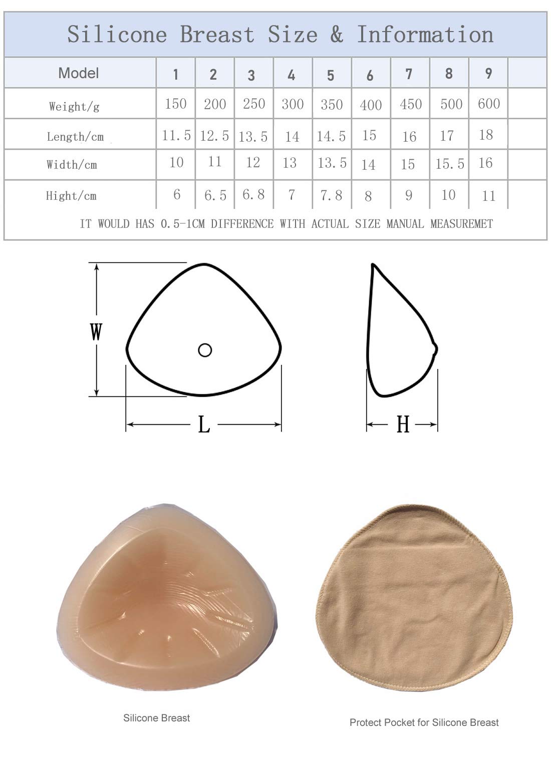 Silicone Breast Form Woman Mastectomy Prosthesis Bra Enhancer Inserts 1 Pair (1000g/Pair (D Cup)) Beige