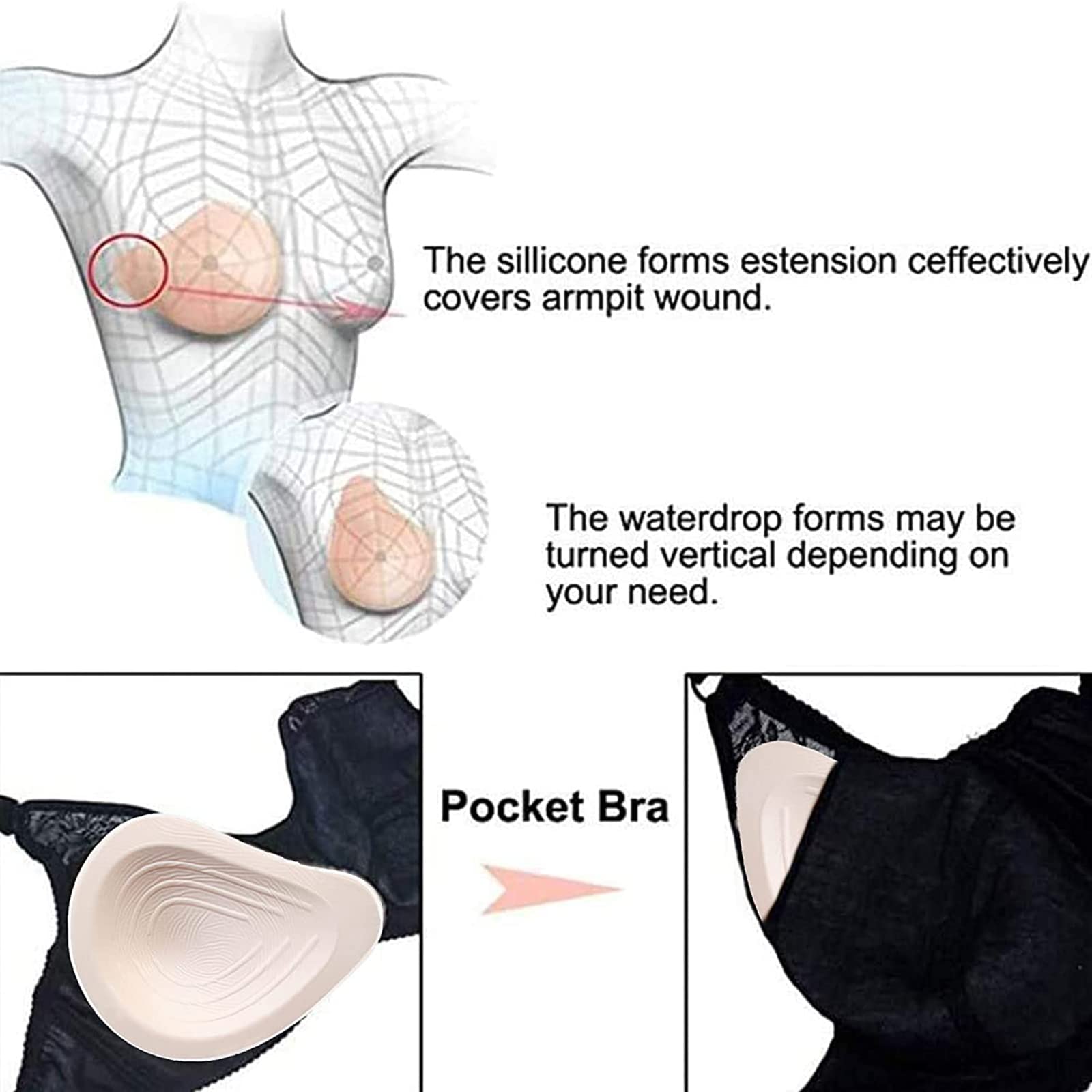 Self Adhesive Silicone Breast Forms Pear Shape Fake Boobs Fake Breast Artificial Mastectomy Prosthetic for Crossdresser Women Cosplay Transgender,C Cup (470g/pair)