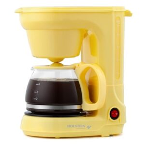 holstein housewares - 5 cup drip coffee maker - convenient and user friendly with permanent filter, borosilicate glass carafe, water level indicator, auto pause/serve and keep warm functions,yellow