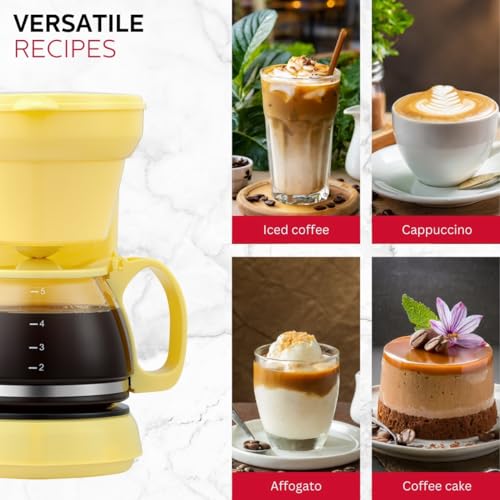 Holstein Housewares - 5 Cup Drip Coffee Maker - Convenient and User Friendly with Permanent Filter, Borosilicate Glass Carafe, Water Level Indicator, Auto Pause/Serve and Keep Warm Functions,Yellow