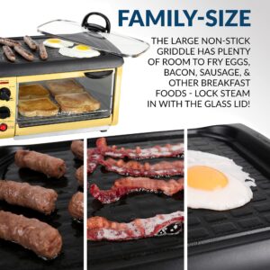 Nostalgia 3-in-1 Breakfast Station - Includes Coffee Maker, Non-Stick Griddle, and 4-Slice Toaster Oven - Versatile Breakfast Maker with Timer - Yellow