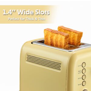 BUYDEEM DT620 2-Slice Toaster, Extra Wide Slots, Retro Stainless Steel with High Lift Lever, Bagel and Muffin Function, Removal Crumb Tray, 7-Shade Settings,Mellow Yellow