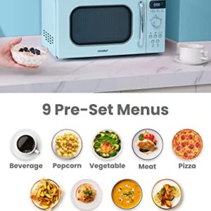 COMFEE' Retro Small Microwave Oven With Compact Size, 9 Preset Menus, Position-Memory Turntable, Mute Function, Countertop Microwave For Small Spaces, 0.7 Cu Ft/700W, Green, AM720C2RA-G