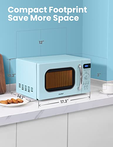 COMFEE' Retro Small Microwave Oven With Compact Size, 9 Preset Menus, Position-Memory Turntable, Mute Function, Countertop Microwave For Small Spaces, 0.7 Cu Ft/700W, Green, AM720C2RA-G