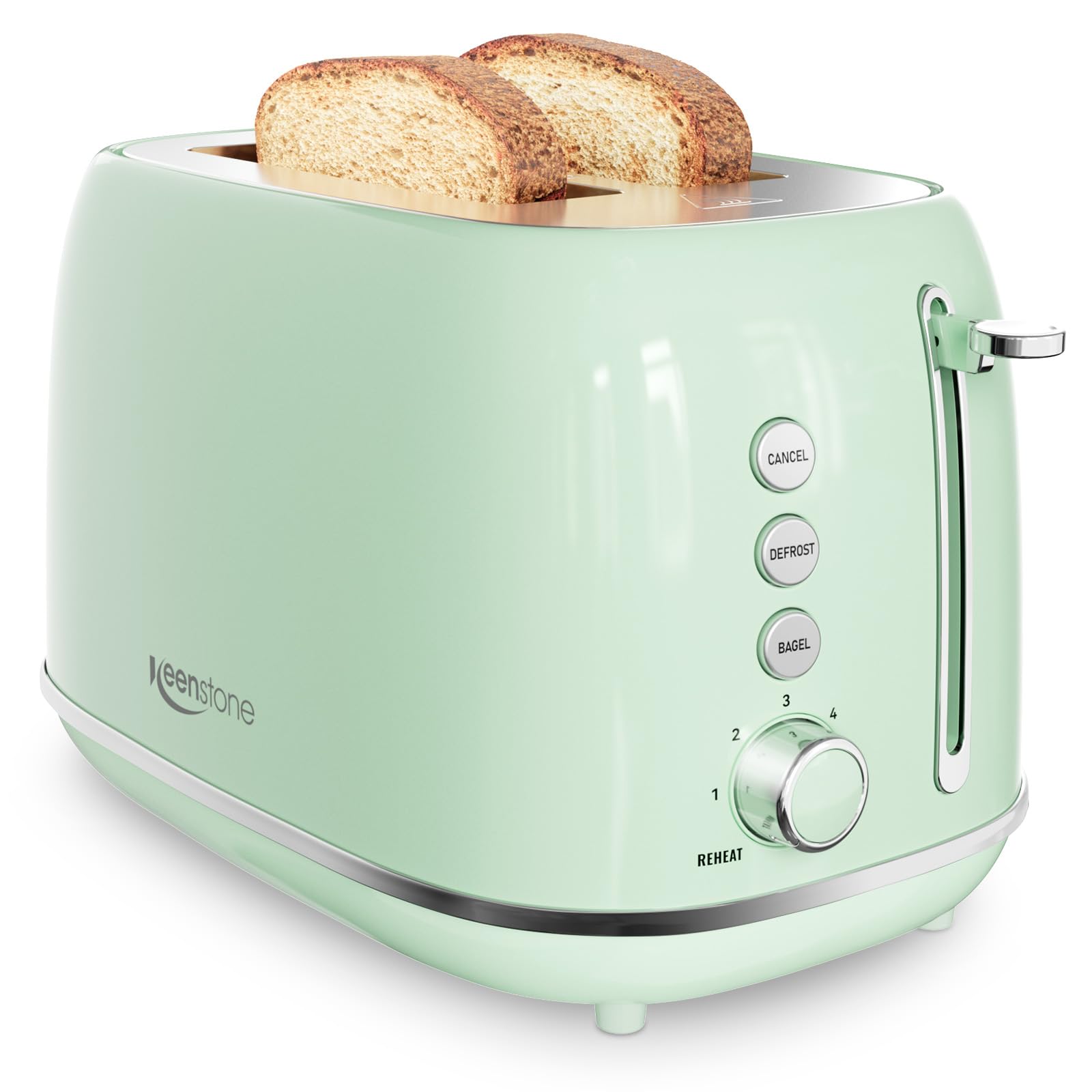 2 Slice Toaster Retro Stainless Steel Toaster with Bagel, Cancel, Defrost Function and 6 Bread Shade Settings Bread Toaster, Extra Wide Slot and Removable Crumb Tray (Green)