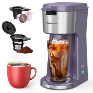 famiworths iced coffee maker, hot and cold coffee maker single serve for k cup and ground, with descaling reminder and self cleaning, iced coffee machine for home, office and rv, lavender