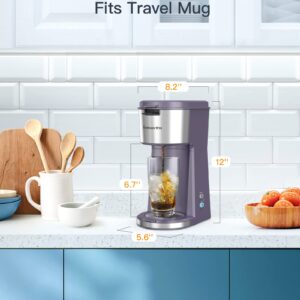 Famiworths Iced Coffee Maker, Hot and Cold Coffee Maker Single Serve for K Cup and Ground, with Descaling Reminder and Self Cleaning, Iced Coffee Machine for Home, Office and RV, Lavender