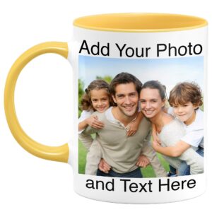 custom photo coffee mugs - personalized coffee mugs with photo and text, customized ceramic coffee mug - customizable mug, funny mug, personalized gifts, custom mug with photo and text - 11oz yellow