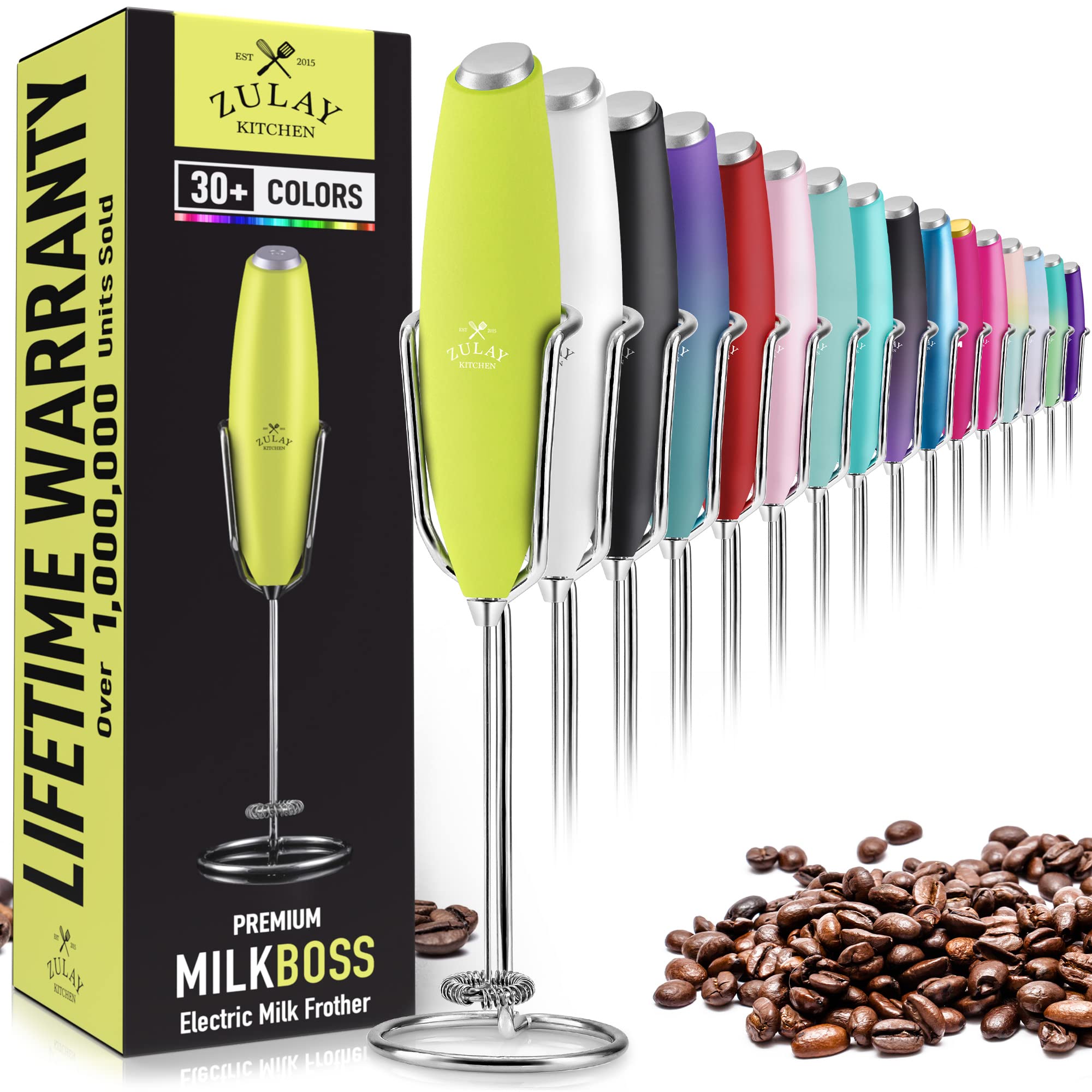 PRO MILK FROTHER WAND - ULTRA HIGH SPEED HANDHELD FROTHER - UPGRADED STAND - Powerful Handheld Mixer with Infinite Uses - Super Instant Electric Foam Maker with Stainless Steel Whisk (Lime Green)