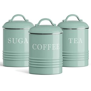 Barnyard Designs Canister Sets for Kitchen Counter, Vintage Kitchen Canisters, Country Rustic Farmhouse Decor for the Kitchen, Coffee Tea Sugar Farmhouse Kitchen Decor Set, Metal (Mint)